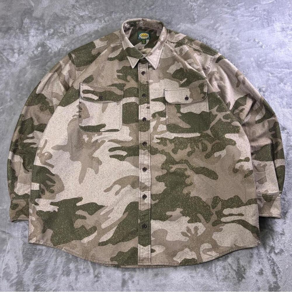 Cabelas Camo Hunting Set Mens 2XL Tall Shirt 40 Tall Cargo Pants Beige Green